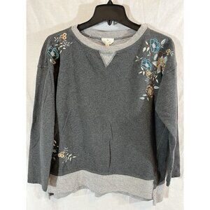 Tres Jolie Women's Small Gray Embroidered Cotton Sweatshirt
